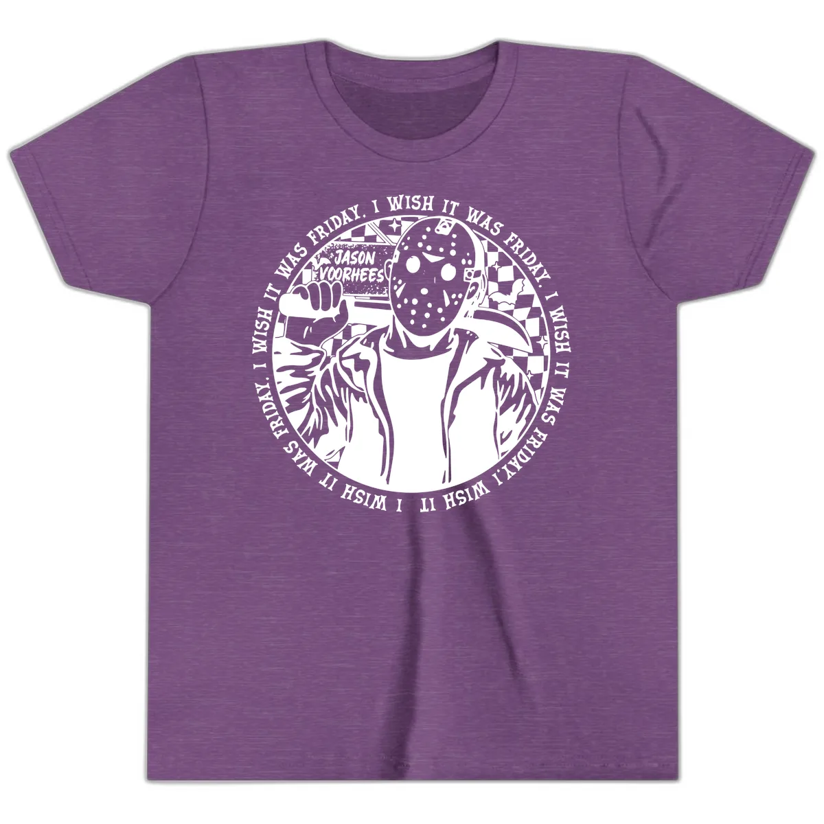 Jason Voorhees Friday The 13th Shirt Youth T-Shirt in Heather Team Purple