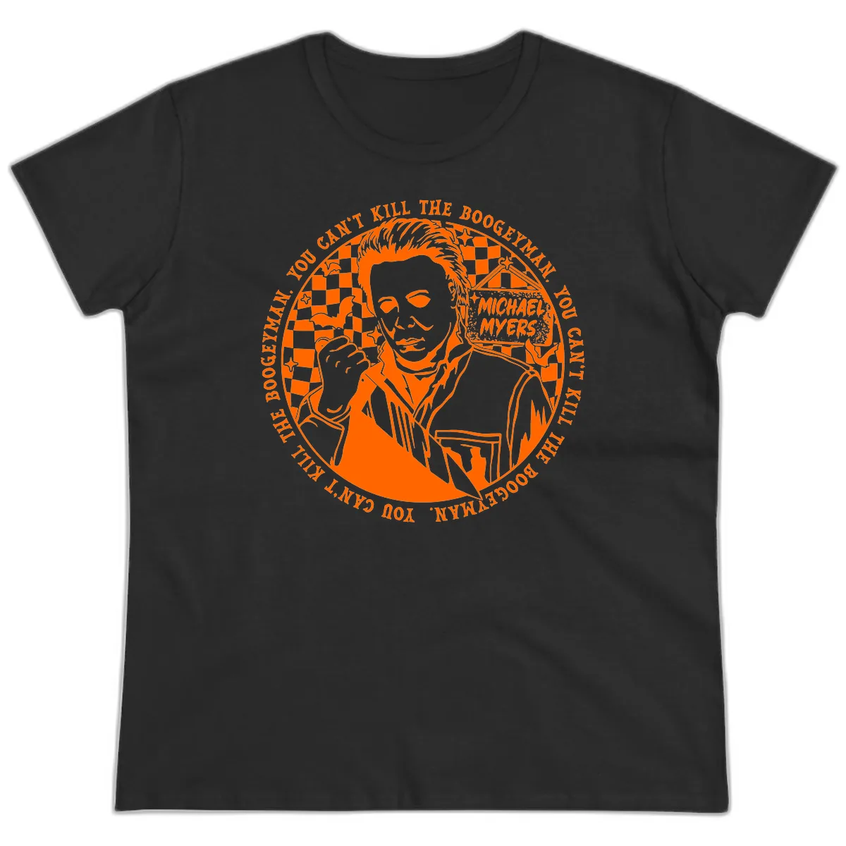 Michael Myers Boogeyman Halloween Graphic Ladies Tee in Black