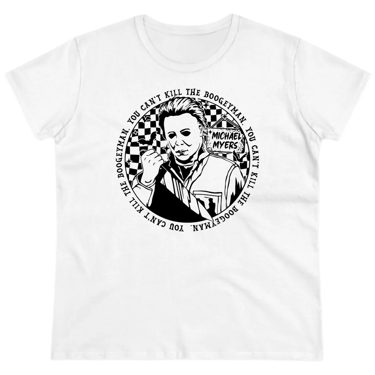 Michael Myers Boogeyman Halloween Graphic Ladies Tee in White