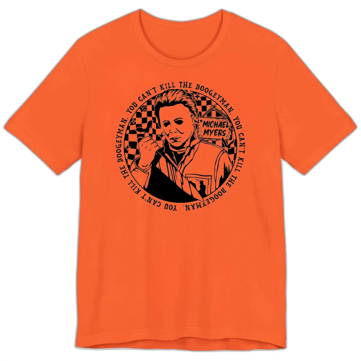 Michael Myers Boogeyman Halloween Graphic Premium T-Shirt in Orange