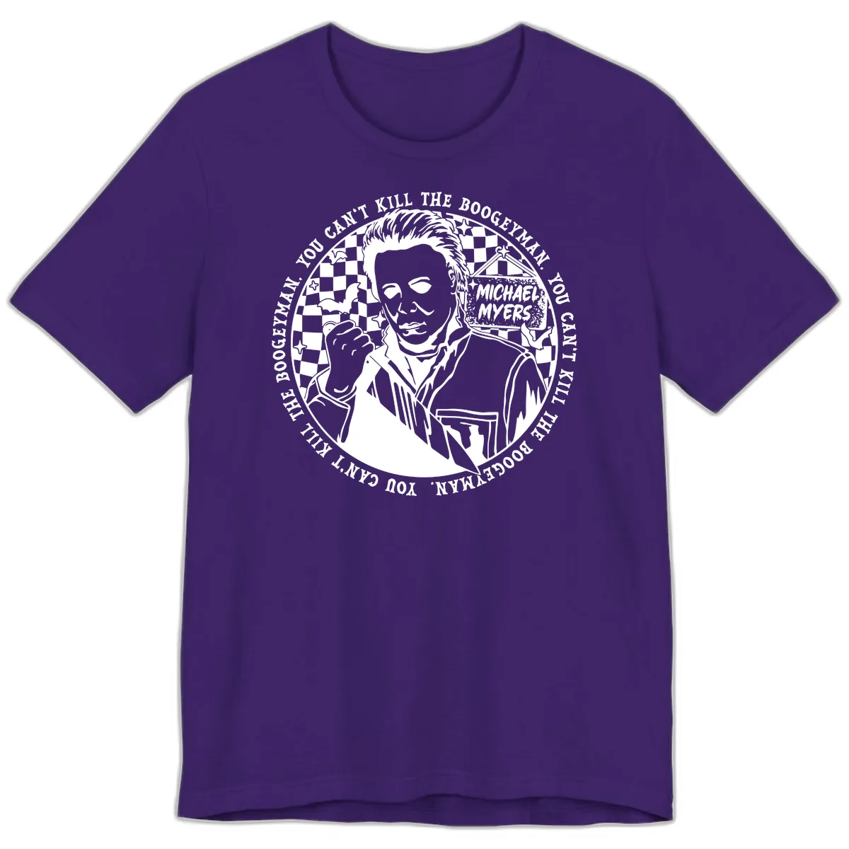 Michael Myers Boogeyman Halloween Graphic Premium T-Shirt in Team Purple