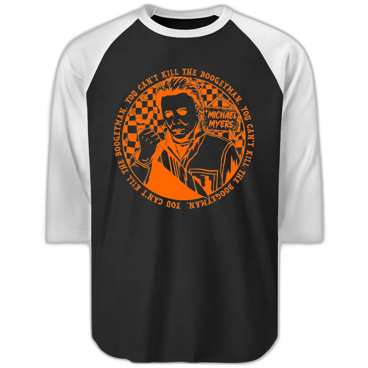 Michael Myers Boogeyman Halloween Graphic Raglan 3/4 in Black White