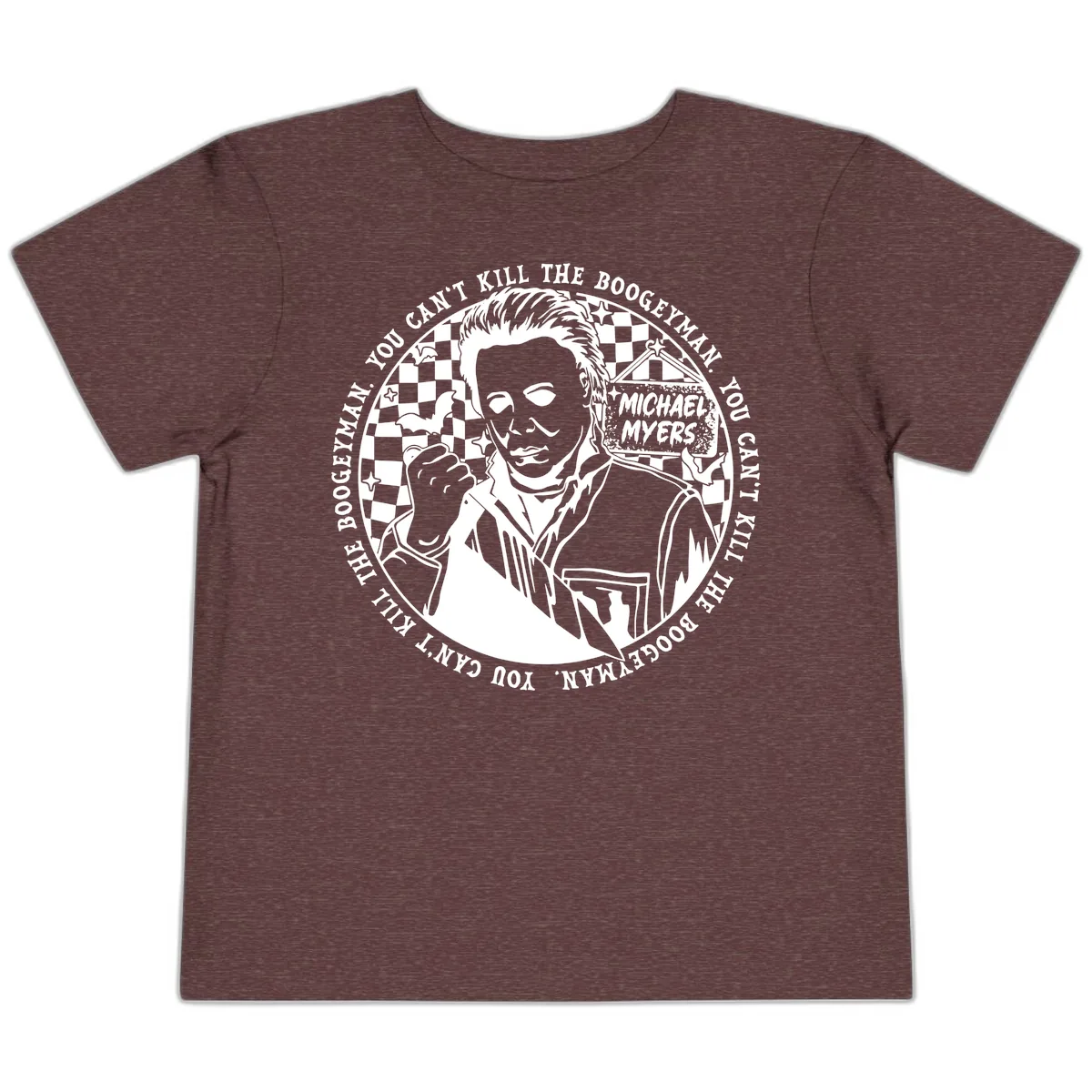 Michael Myers Boogeyman Halloween Graphic Toddler T-Shirt in Heather Maroon