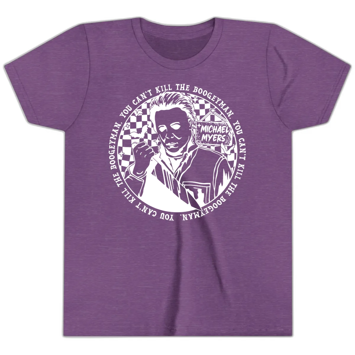 Michael Myers Boogeyman Halloween Graphic Youth T-Shirt in Heather Team Purple