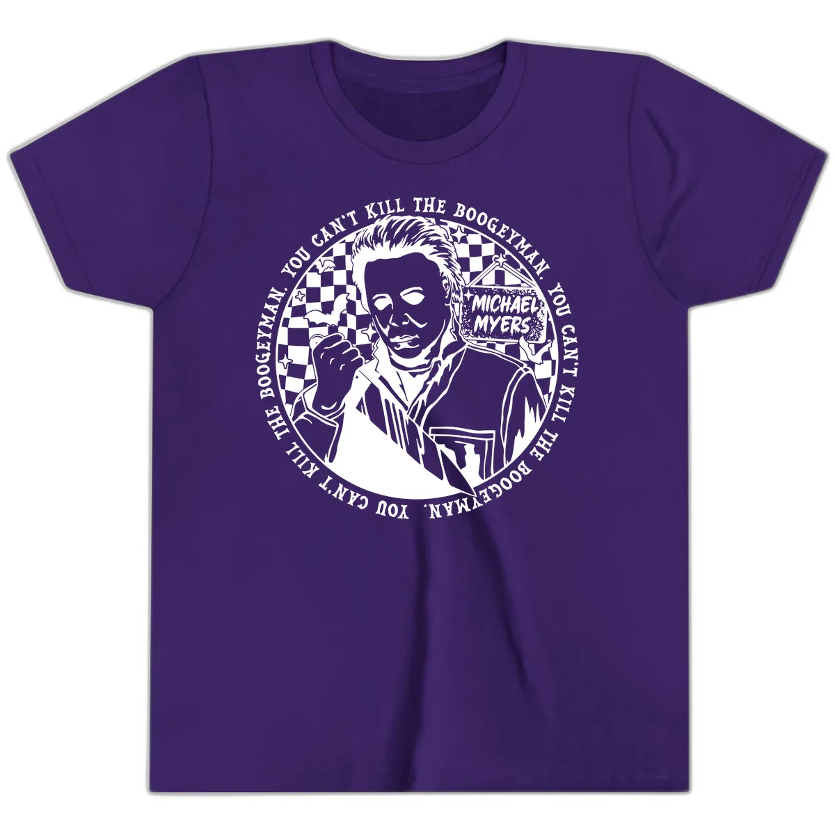 Michael Myers Boogeyman Halloween Graphic Youth T-Shirt in Team Purple