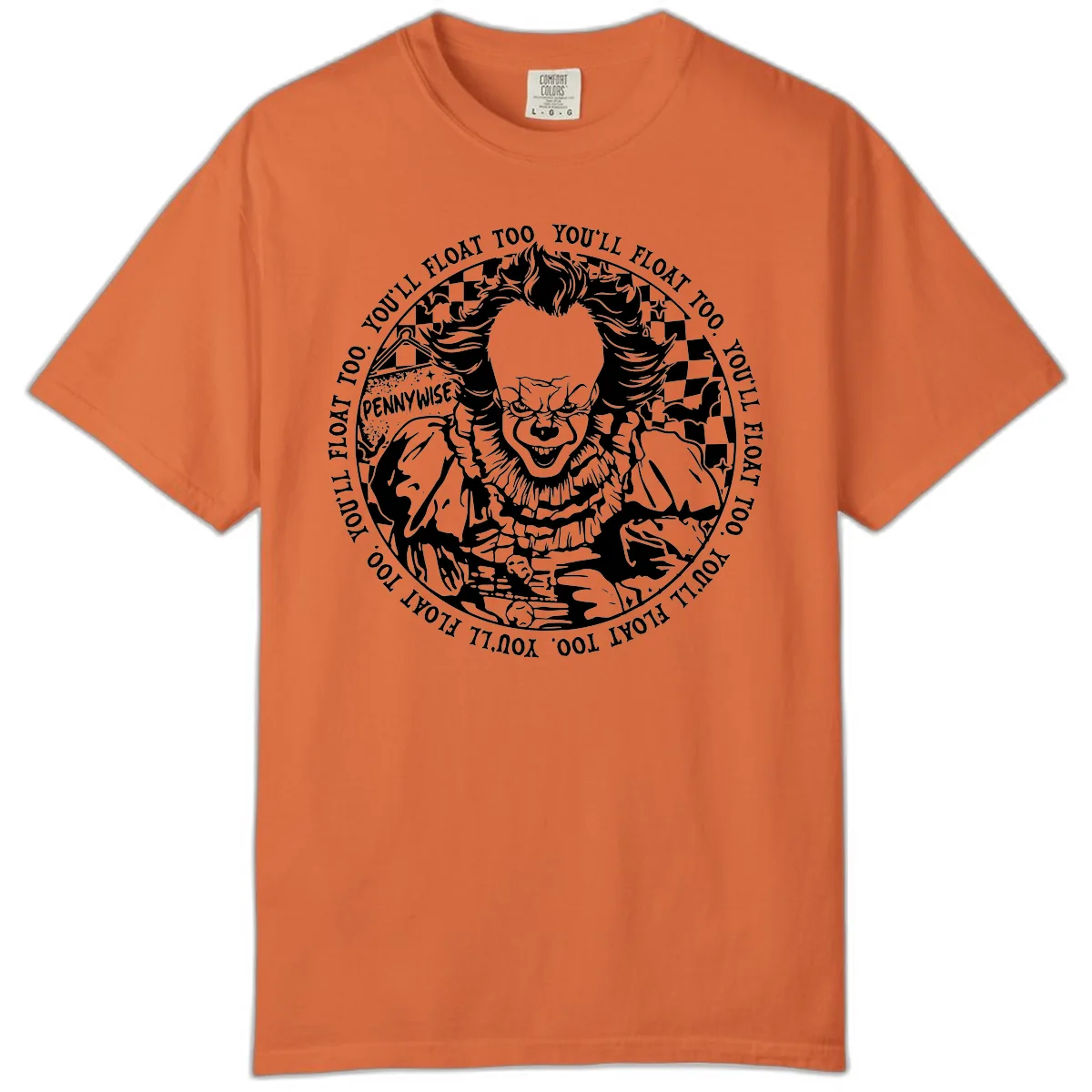 Pennywise You'll Float Too Horror Comfort Color in Burnt Orange