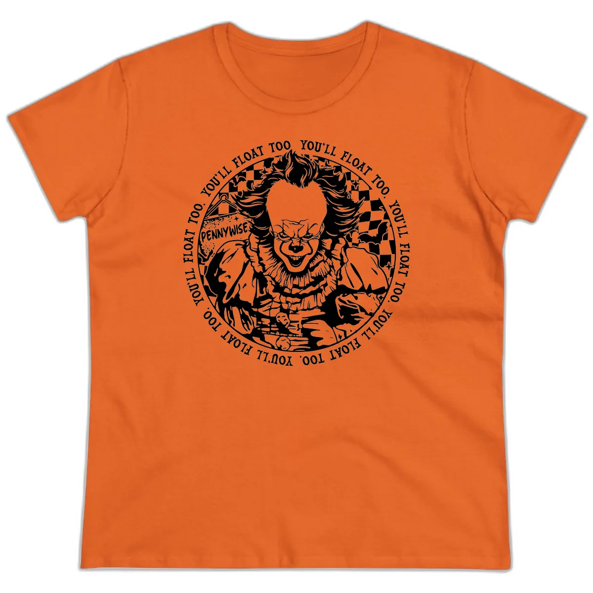 Pennywise You'll Float Too Horror Ladies Tee in Orange
