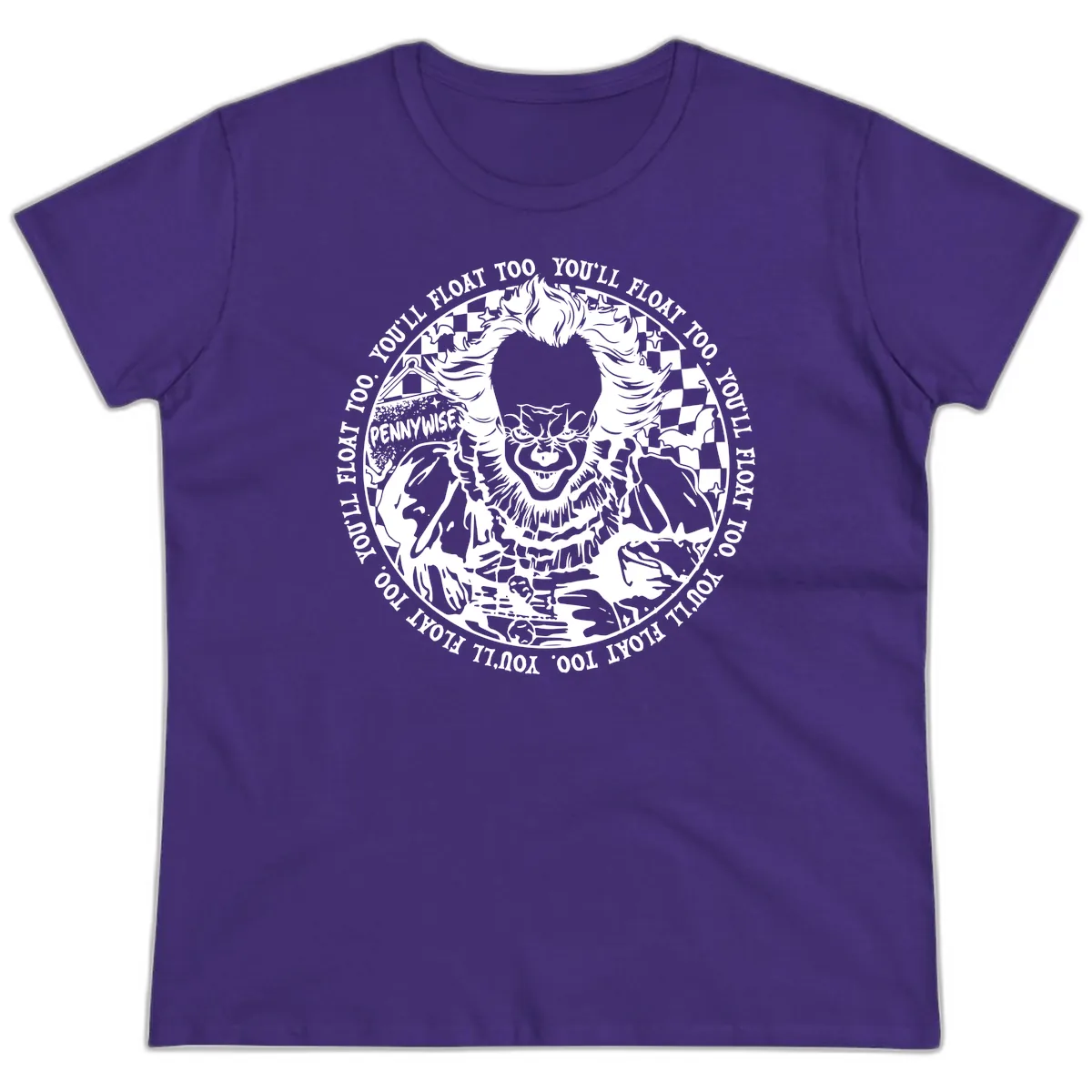 Pennywise You'll Float Too Horror Ladies Tee in Purple