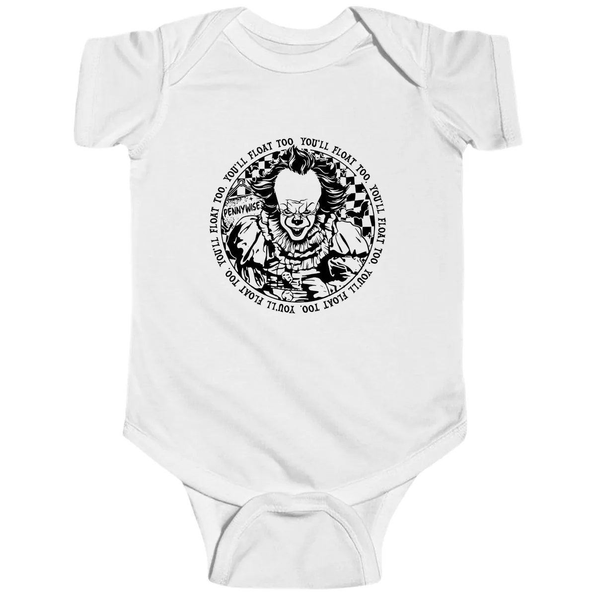Pennywise You'll Float Too Horror Baby Onesie in White