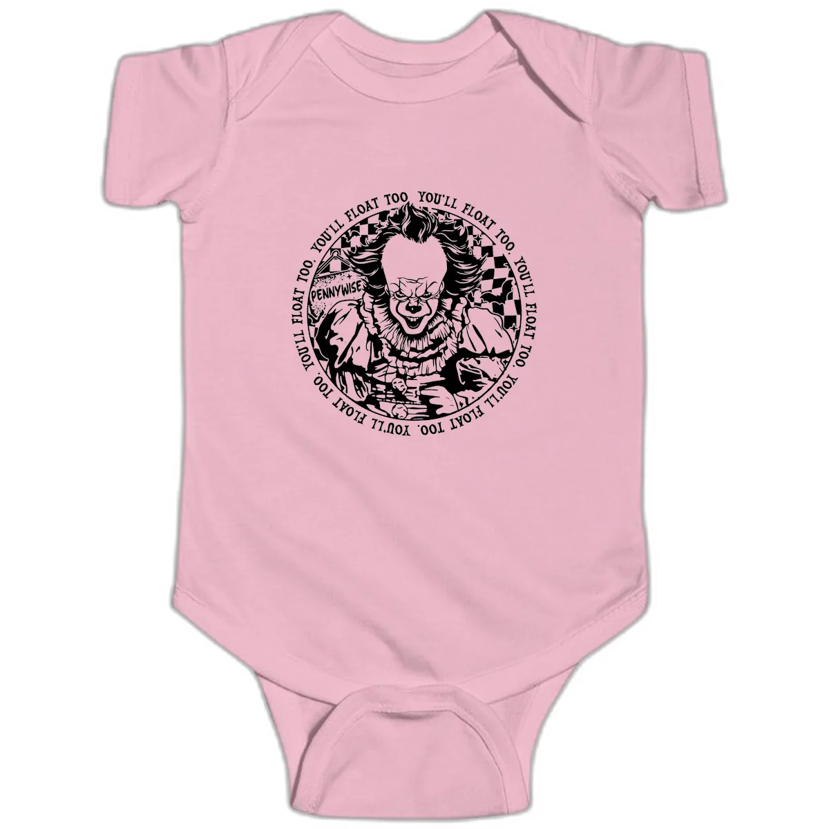 Pennywise You'll Float Too Horror Baby Onesie in Pink