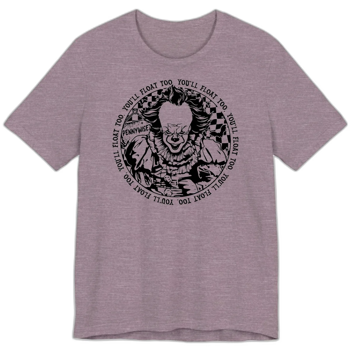Pennywise You'll Float Too Horror Premium T-Shirt in Heather Purple