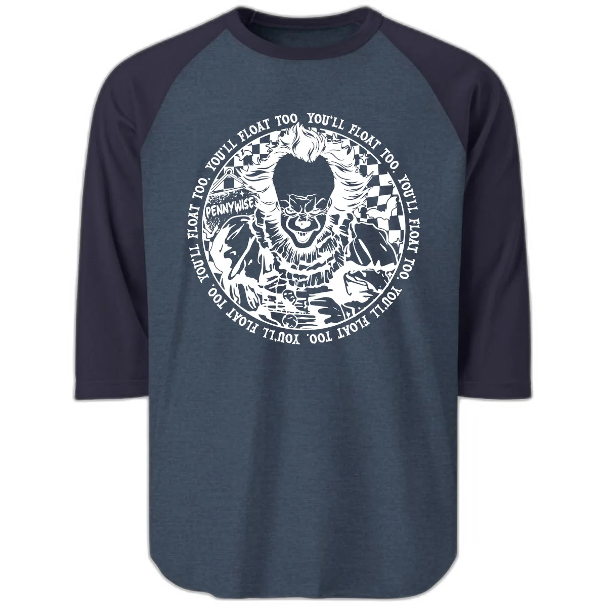 Pennywise You'll Float Too Horror Raglan 3/4 in Heather Denim Navy