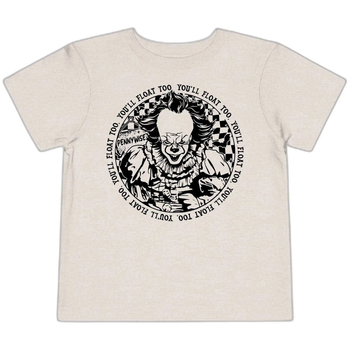 Pennywise You'll Float Too Horror Toddler T-Shirt in Heather Dust