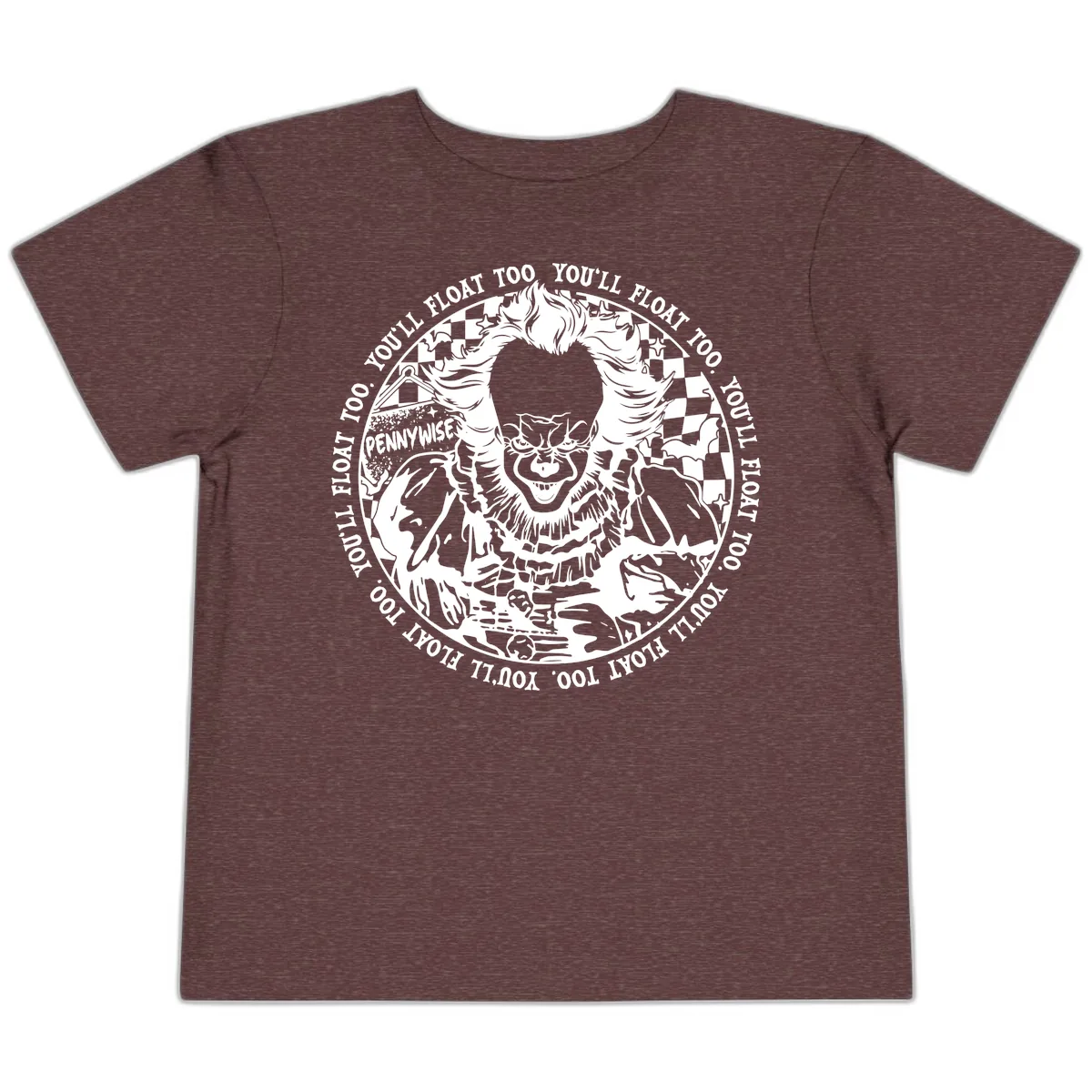 Pennywise You'll Float Too Horror Toddler T-Shirt in Heather Maroon