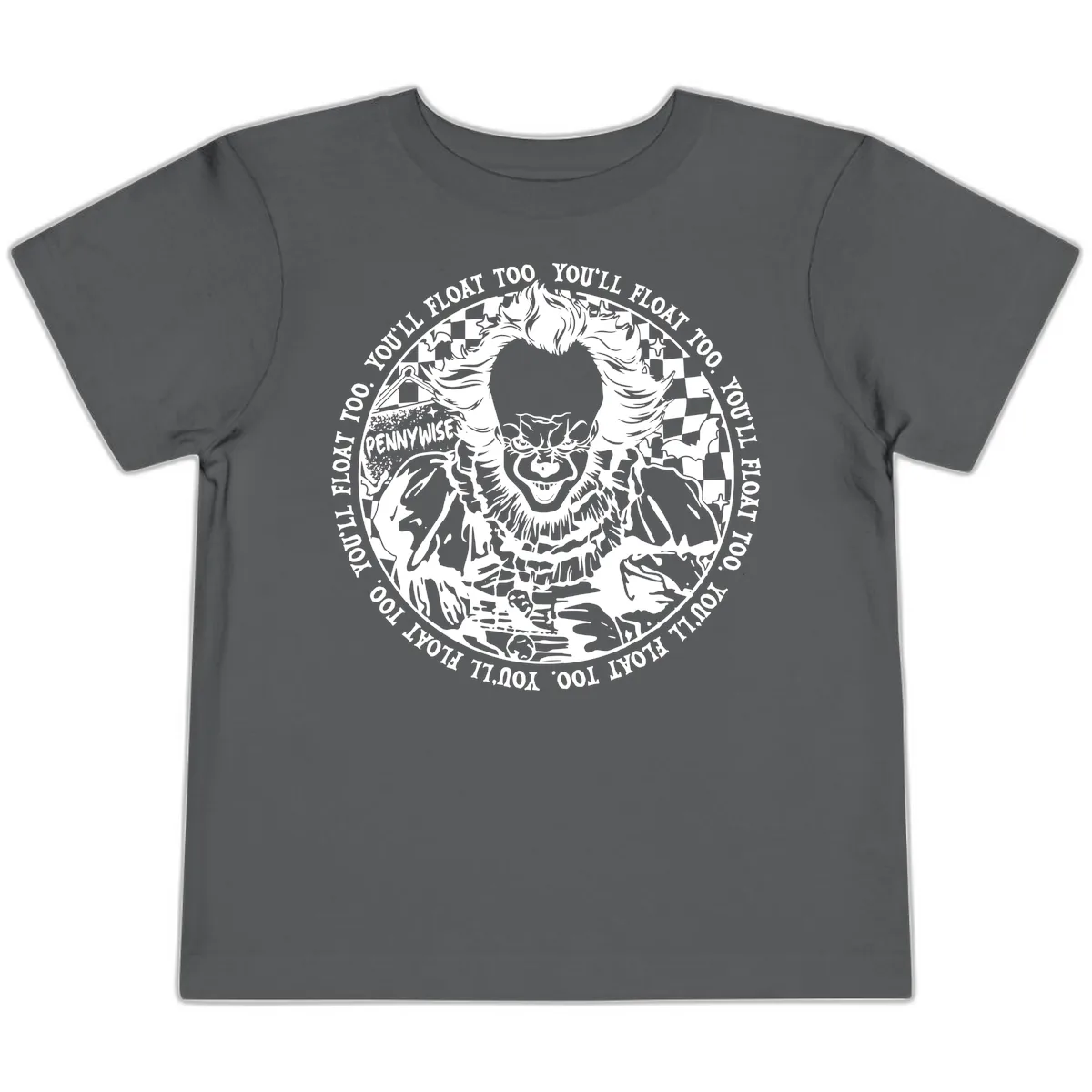 Pennywise You'll Float Too Horror Toddler T-Shirt in Asphalt