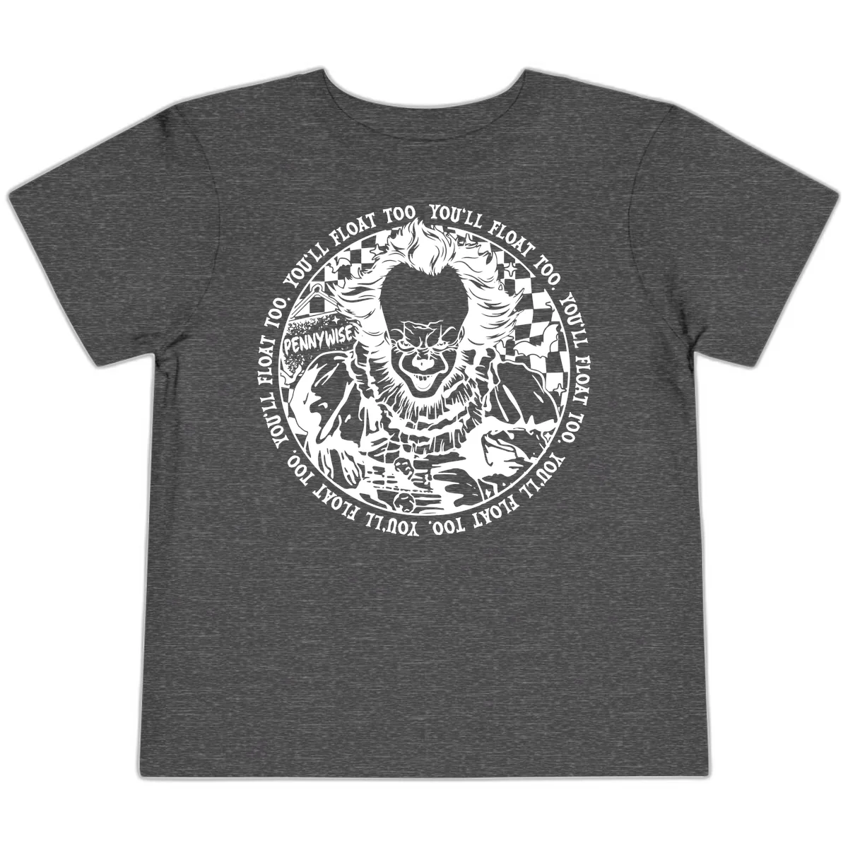Pennywise You'll Float Too Horror Toddler T-Shirt in Dark Heather Grey