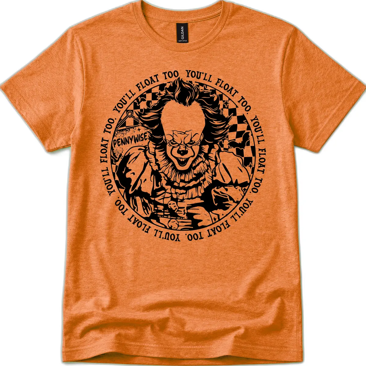 Pennywise You'll Float Too Horror T-Shirt in Heather Orange