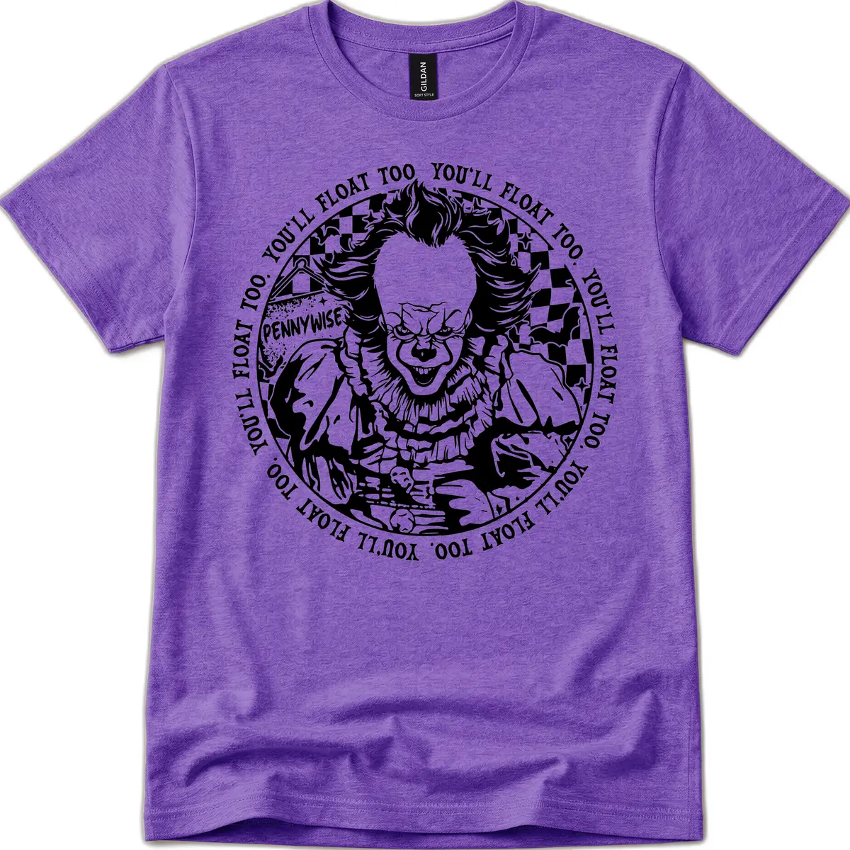 Pennywise You'll Float Too Horror T-Shirt in Heather Purple