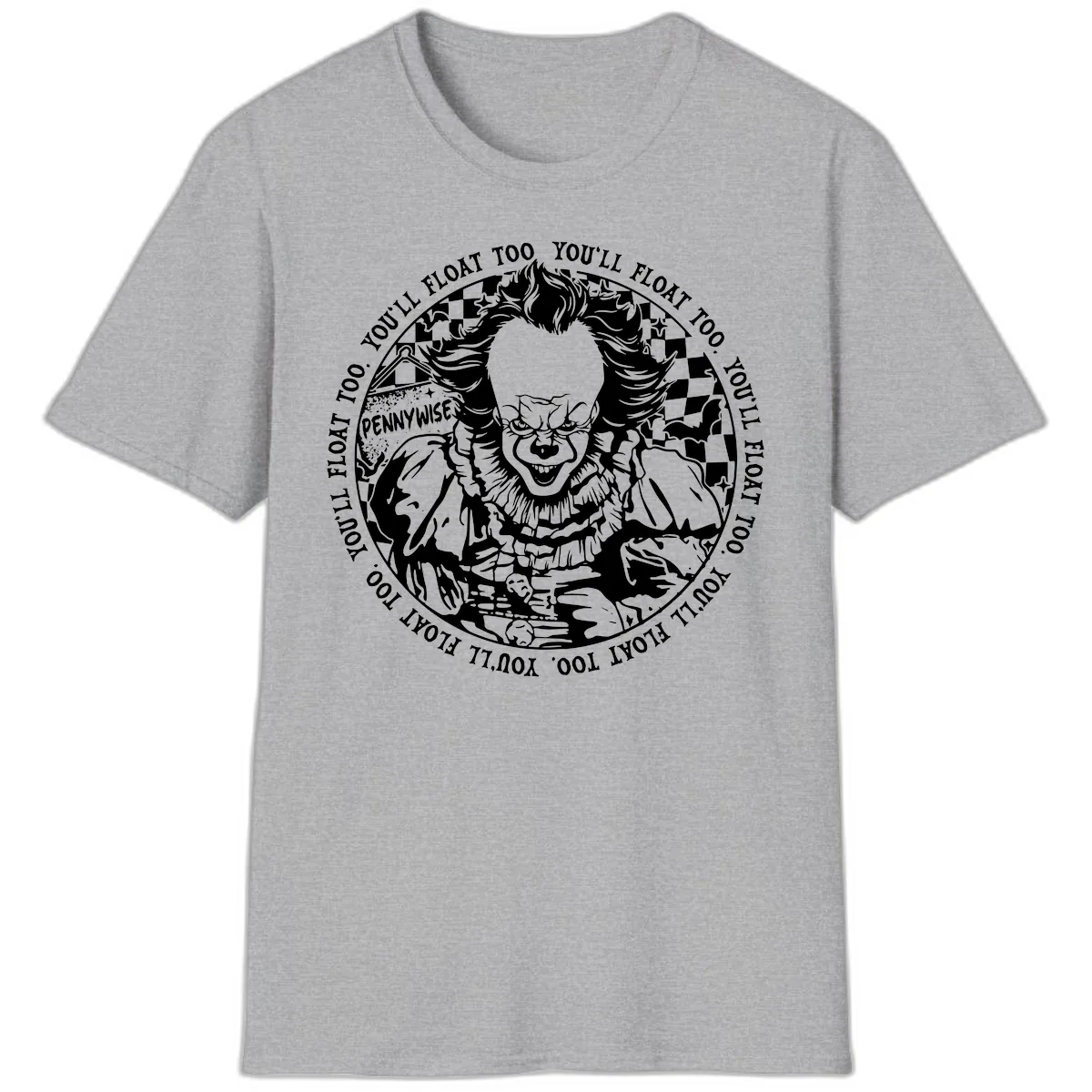 Pennywise You'll Float Too Horror T-Shirt in Sport Grey