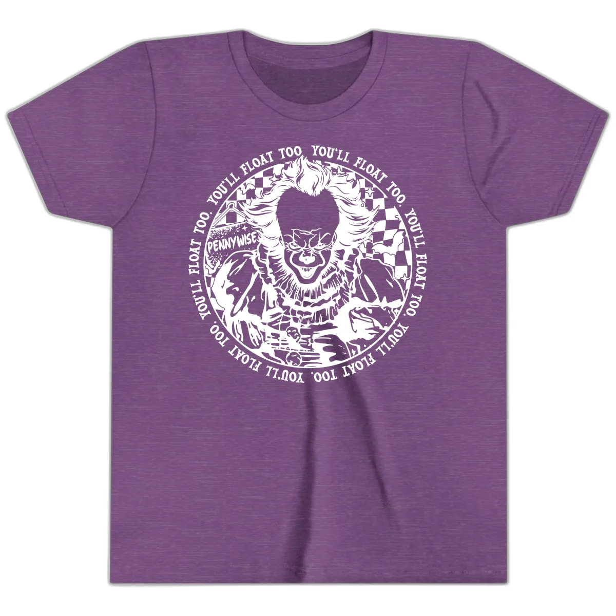 Pennywise You'll Float Too Horror Youth T-Shirt in Heather Team Purple