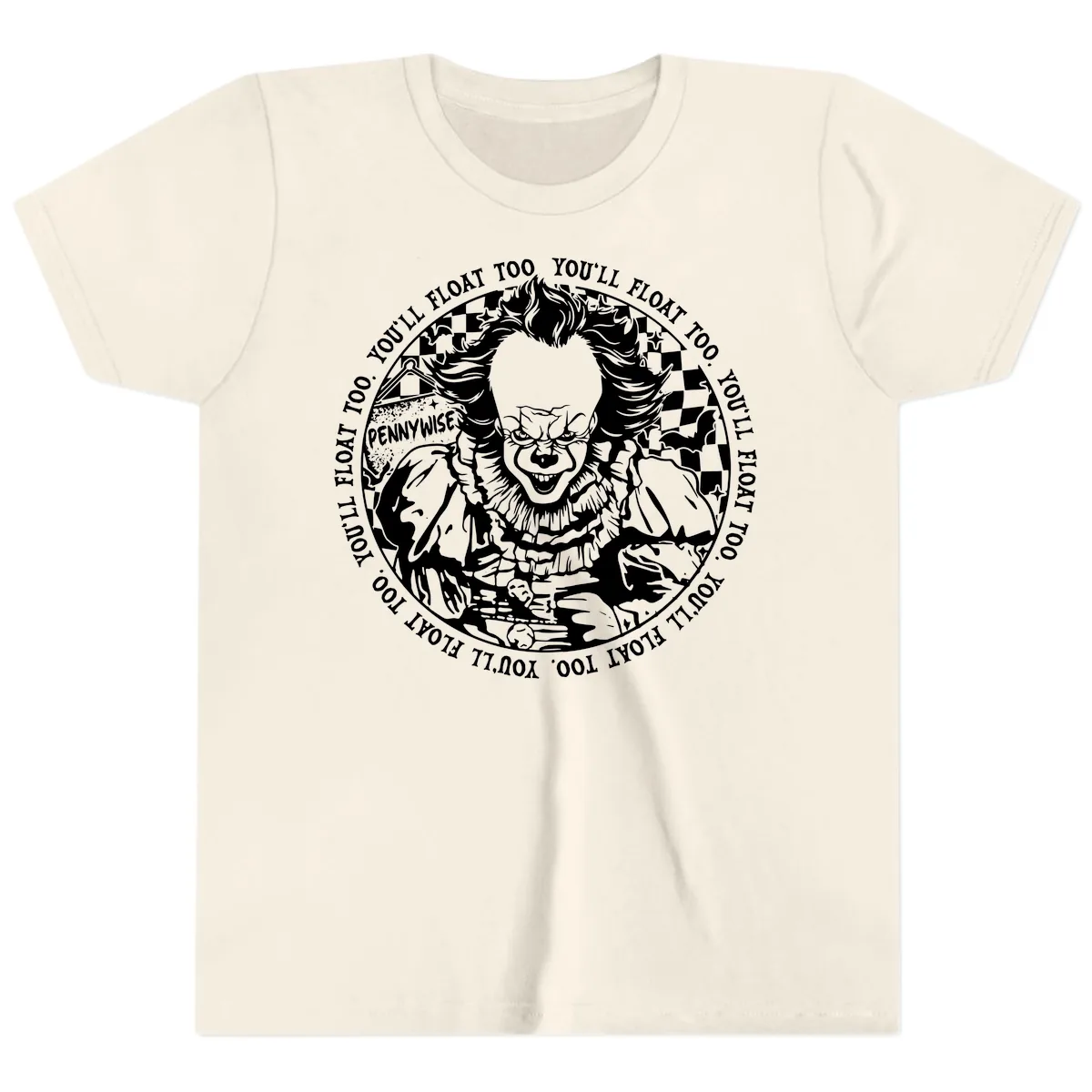Pennywise You'll Float Too Horror Youth T-Shirt in Natural