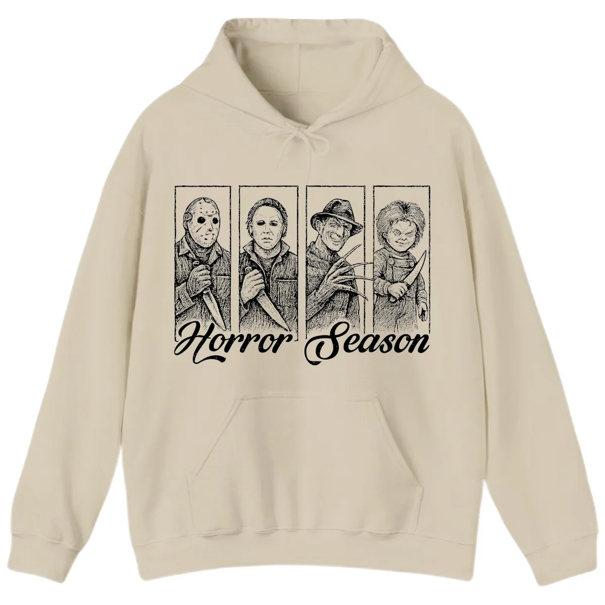 Classic Horror Characters Horror Season Hoodie in Sand