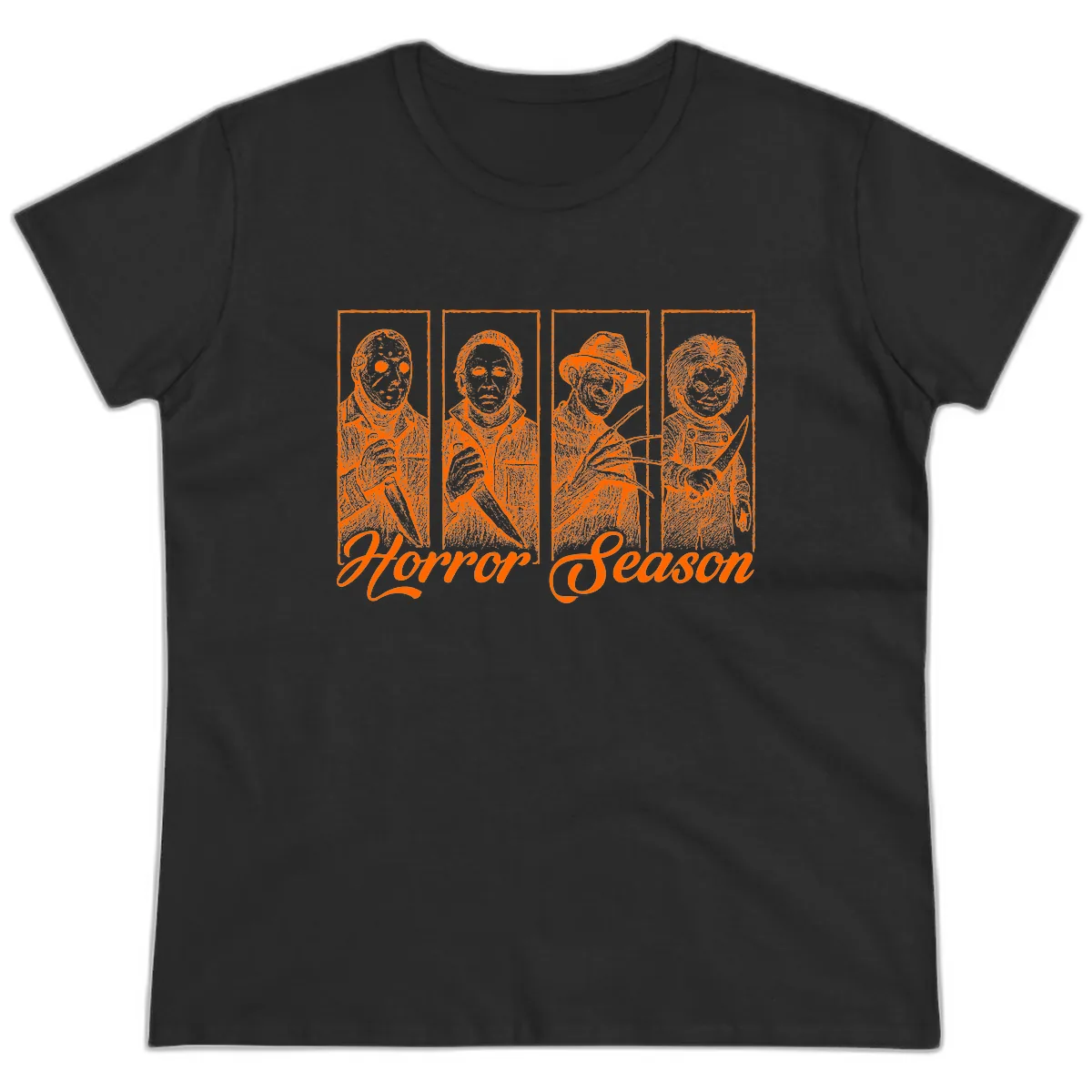 Classic Horror Characters Horror Season Ladies Tee in Black