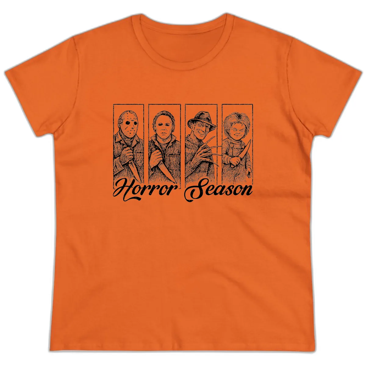 Classic Horror Characters Horror Season Ladies Tee in Orange