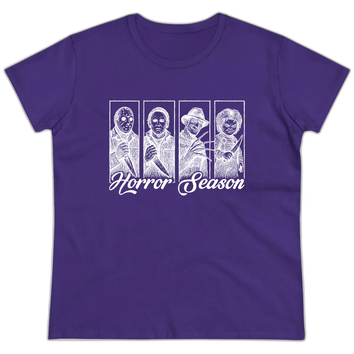 Classic Horror Characters Horror Season Ladies Tee in Purple