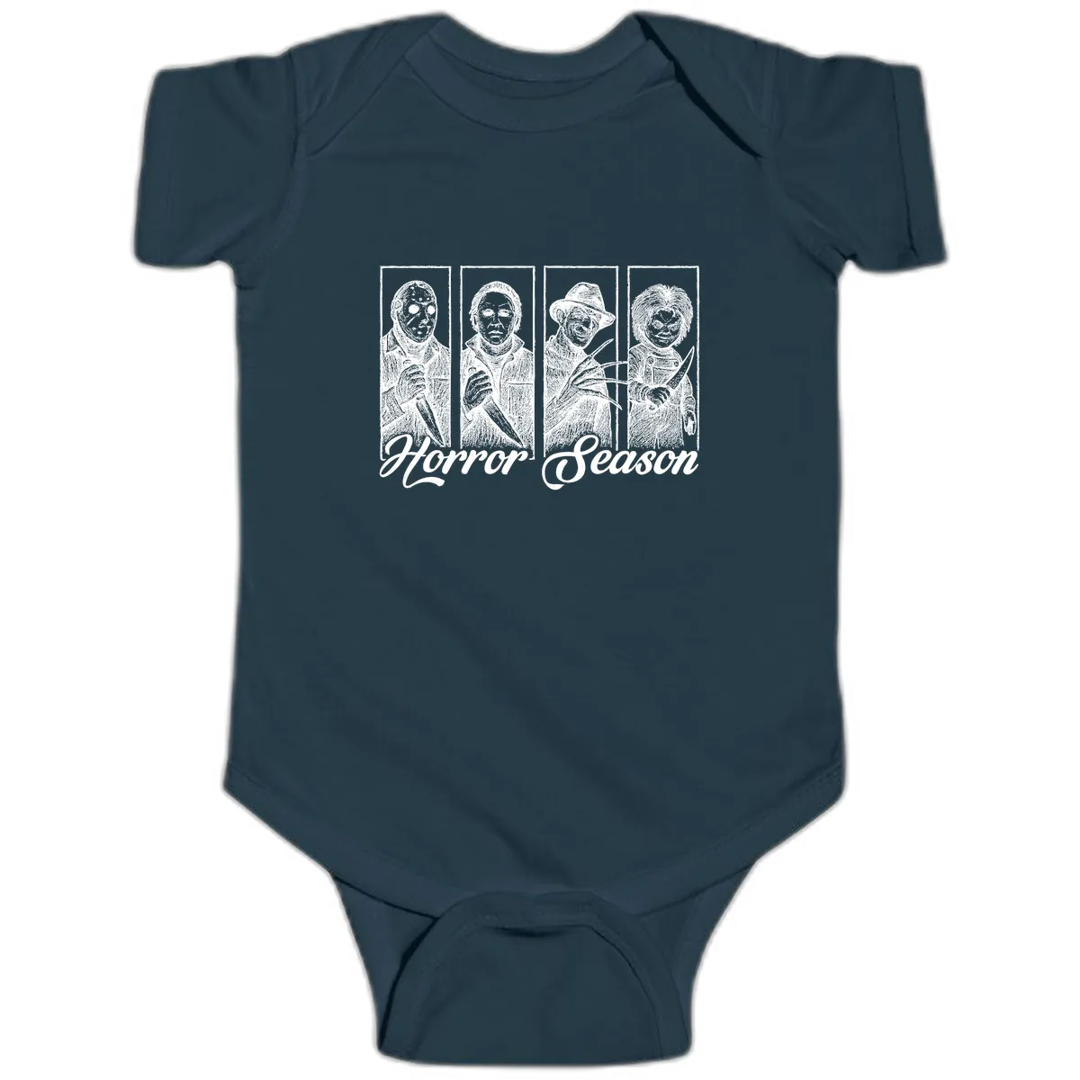 Classic Horror Characters Horror Season Baby Onesie in Navy