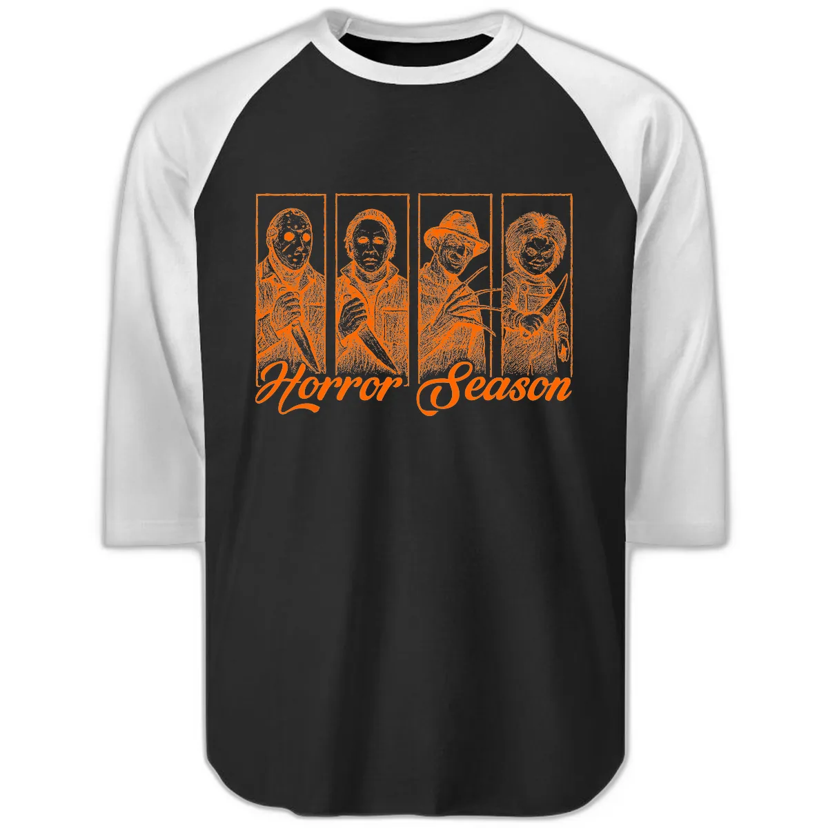 Classic Horror Characters Horror Season Raglan 3/4 in Black White