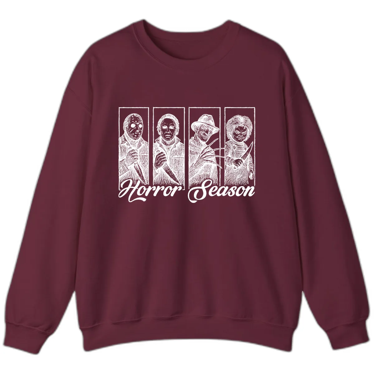 Classic Horror Characters Horror Season Sweatshirt in Maroon