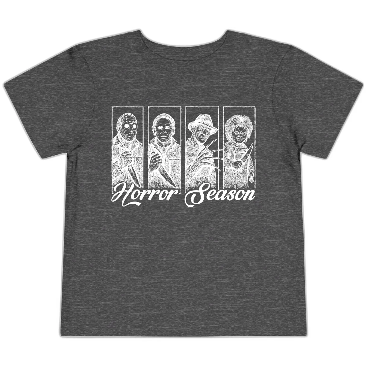Classic Horror Characters Horror Season Toddler T-Shirt in Dark Heather Grey