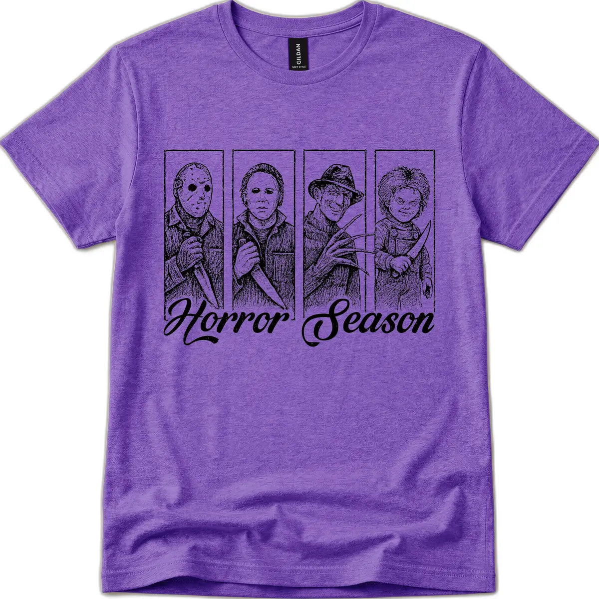 Classic Horror Characters Horror Season T-Shirt in Heather Purple