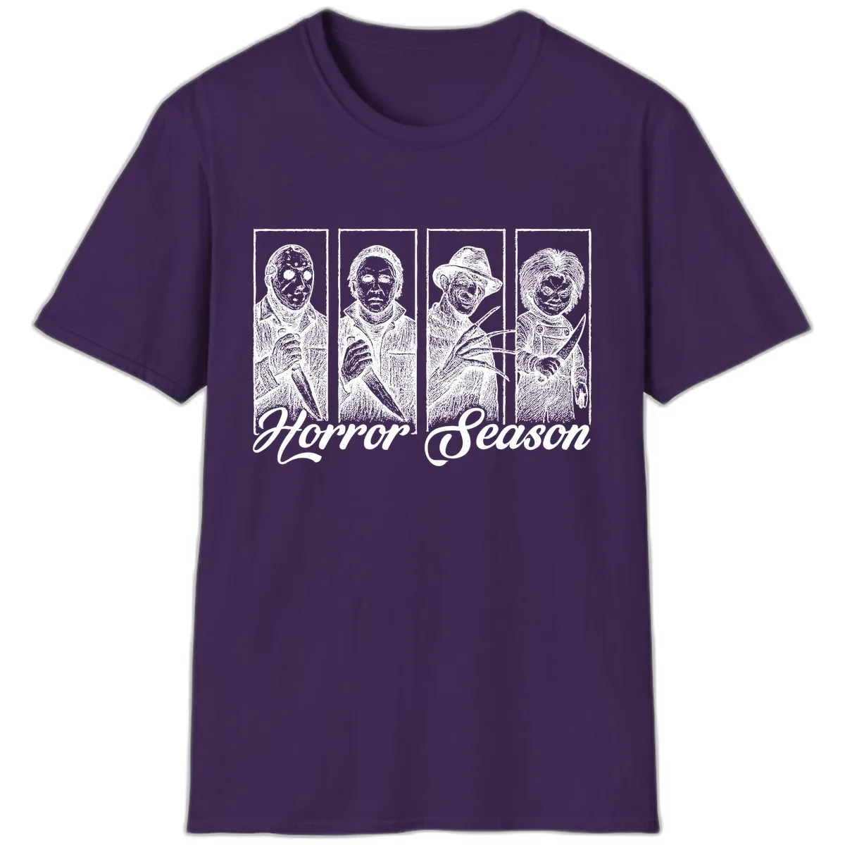 Classic Horror Characters Horror Season T-Shirt in Purple