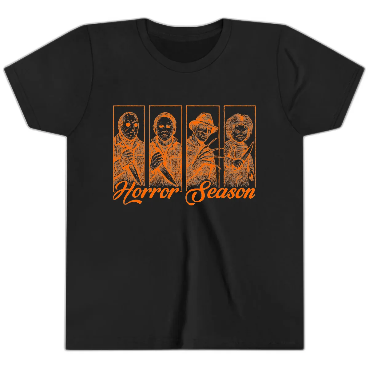 Classic Horror Characters Horror Season Youth T-Shirt in Black