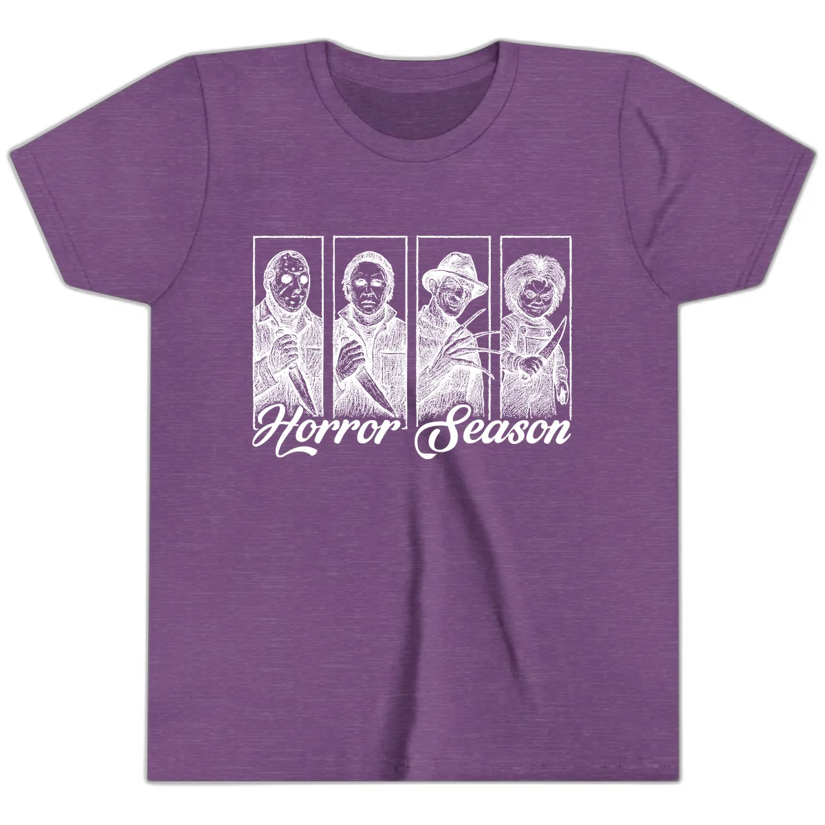 Classic Horror Characters Horror Season Youth T-Shirt in Heather Team Purple