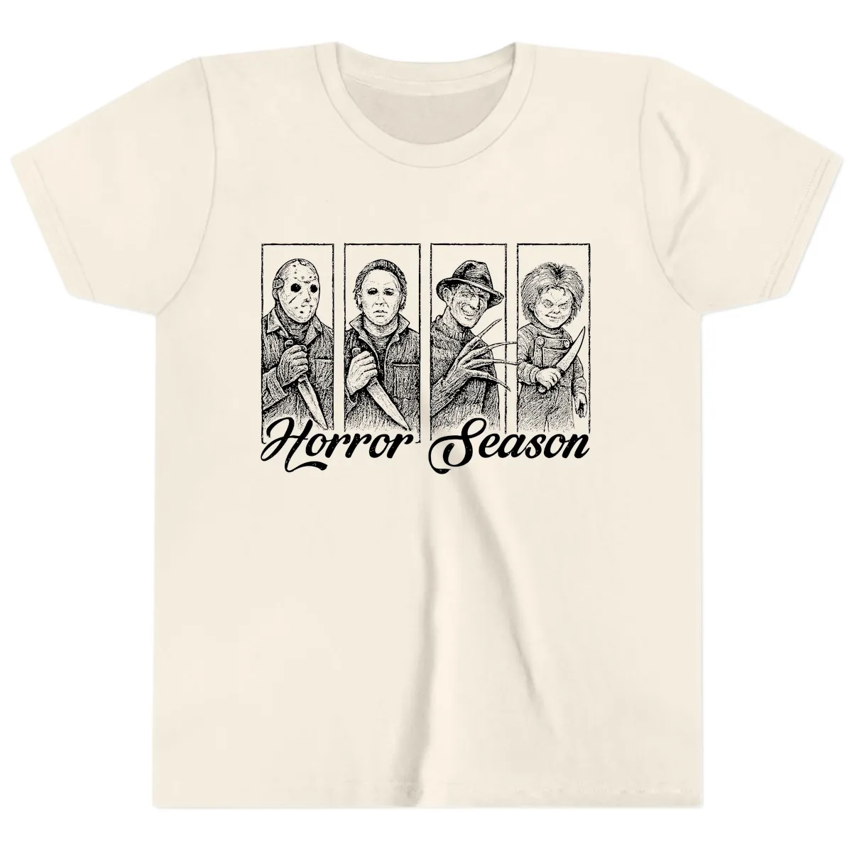 Classic Horror Characters Horror Season Youth T-Shirt in Natural