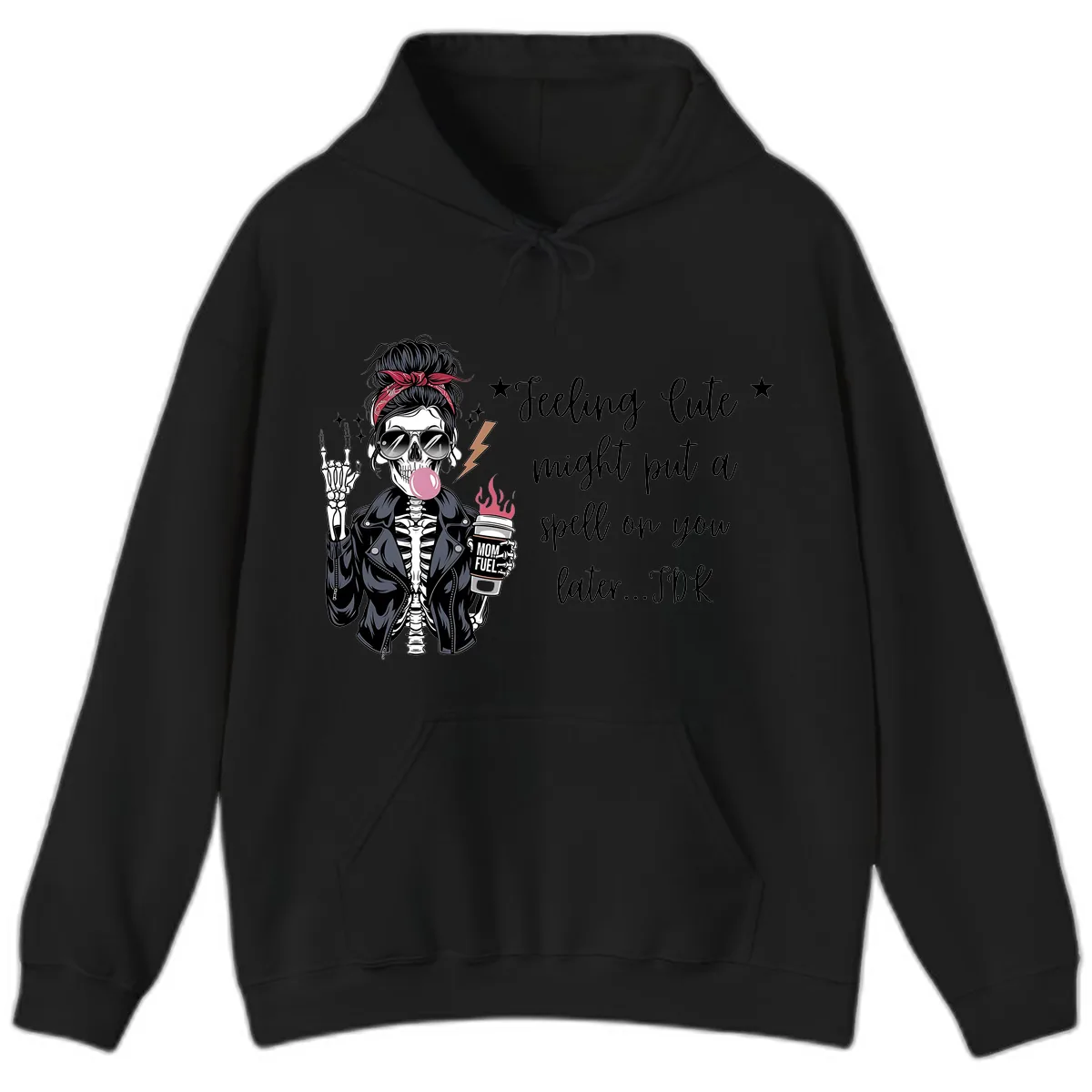 Skeleton Mom Spell Coffee Design Hoodie in Black