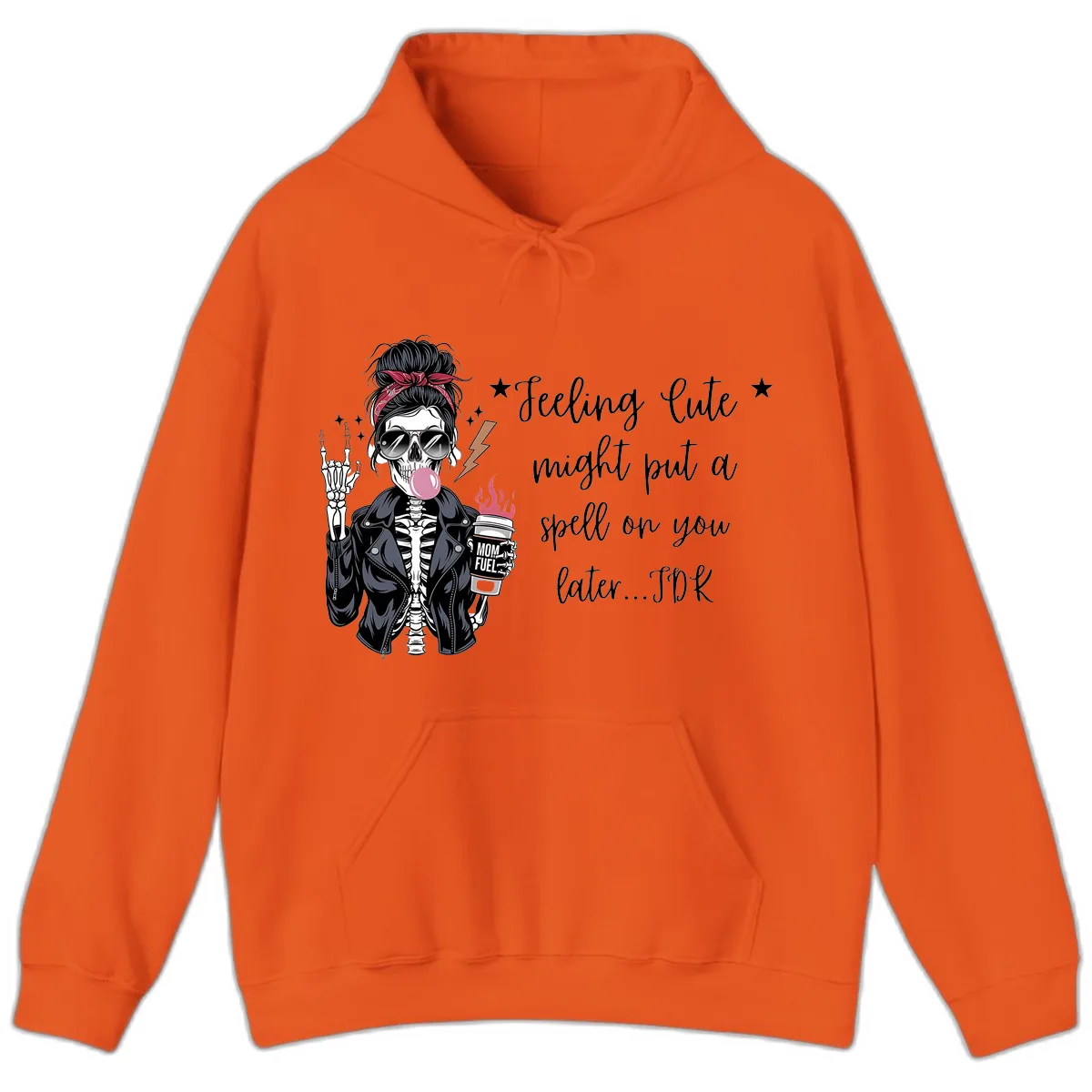 Skeleton Mom Spell Coffee Design Hoodie in Orange