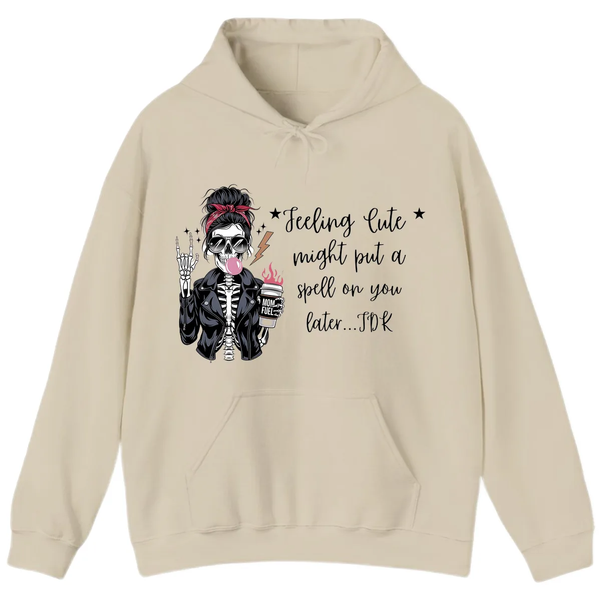 Skeleton Mom Spell Coffee Design Hoodie in Sand