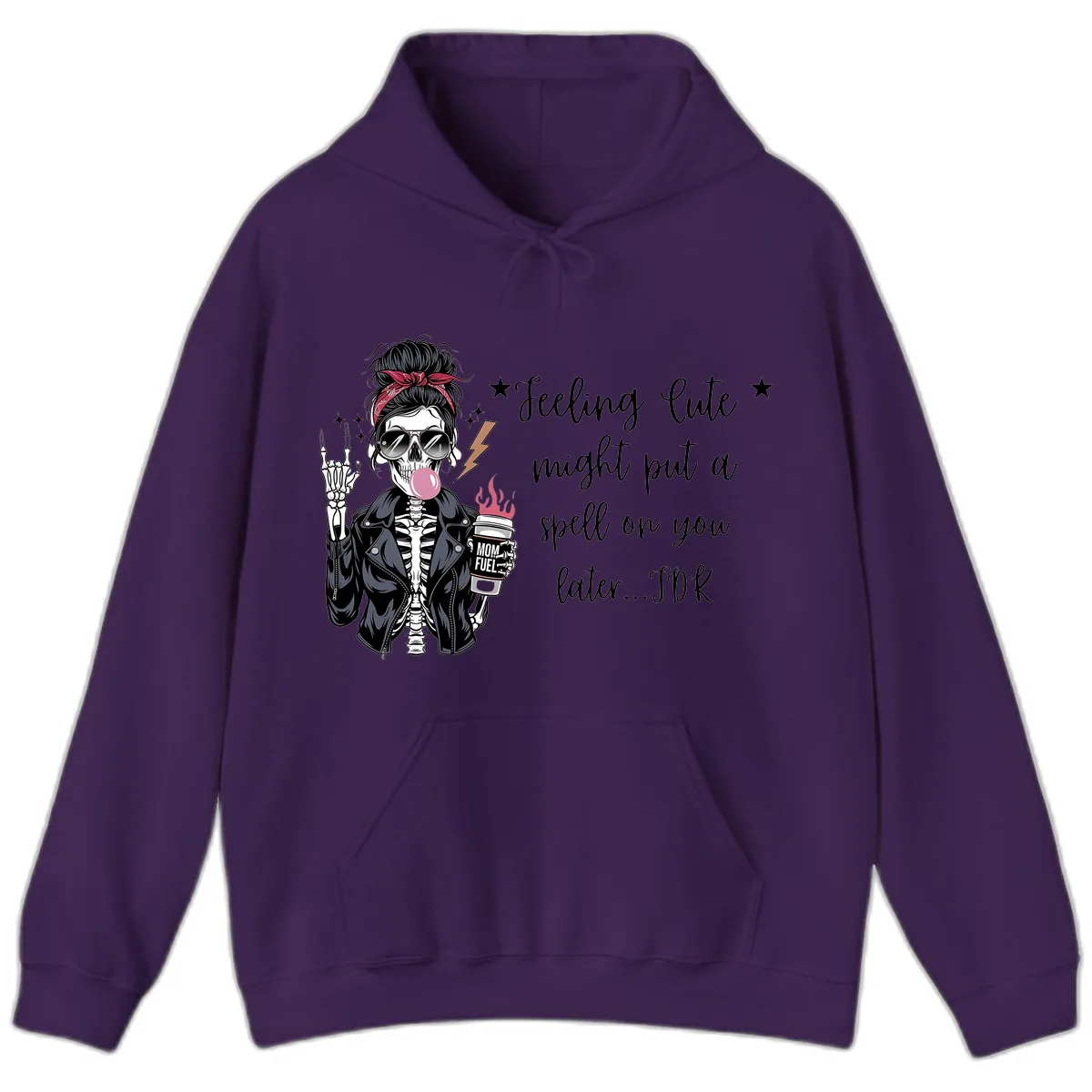 Skeleton Mom Spell Coffee Design Hoodie in Purple