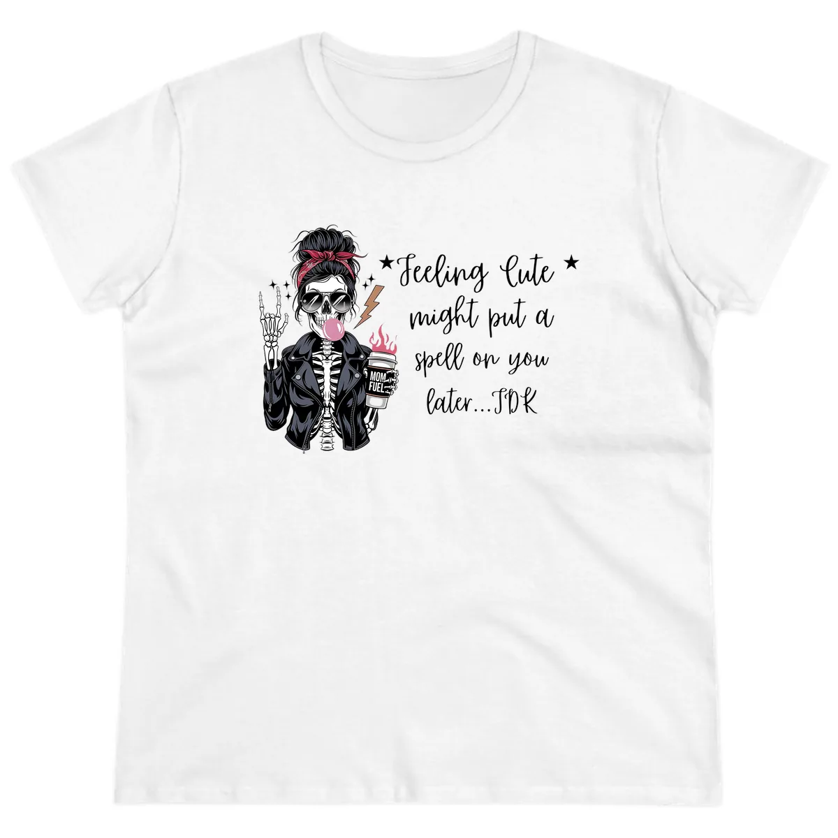 Skeleton Mom Spell Coffee Design Ladies Tee in White