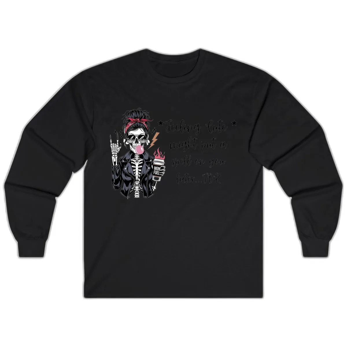 Skeleton Mom Spell Coffee Design Long Sleeve in Black