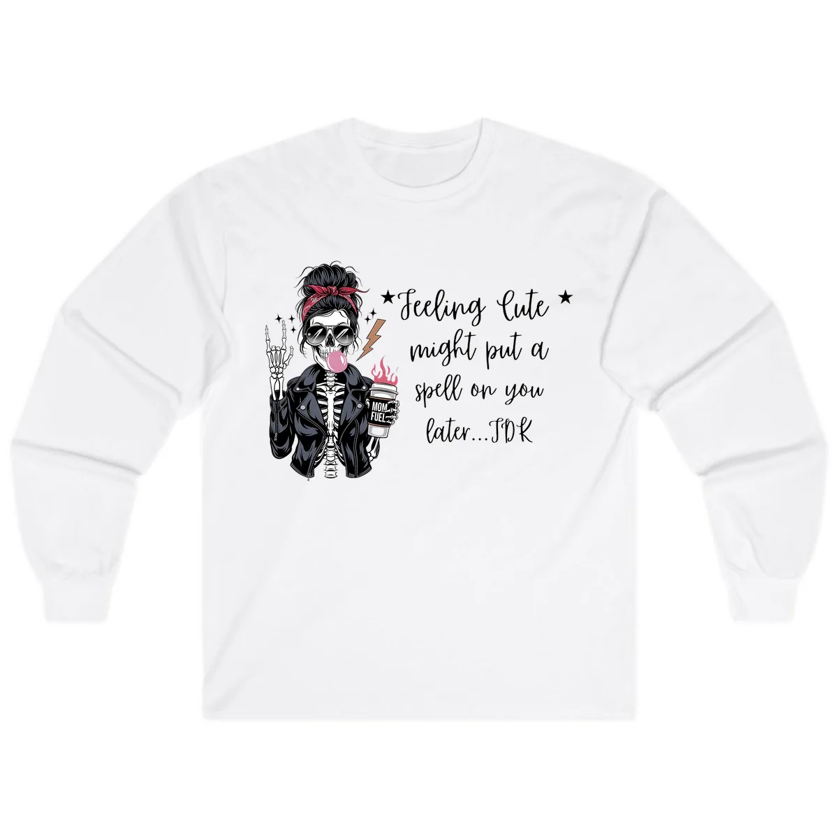 Skeleton Mom Spell Coffee Design Long Sleeve in White