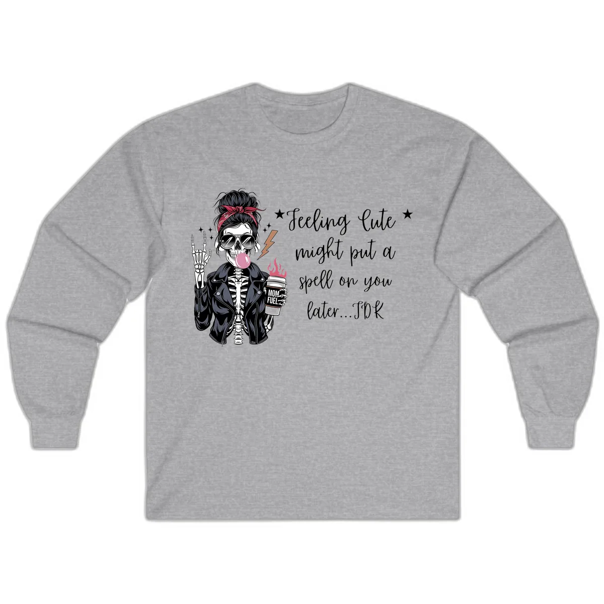 Skeleton Mom Spell Coffee Design Long Sleeve in Sport Grey