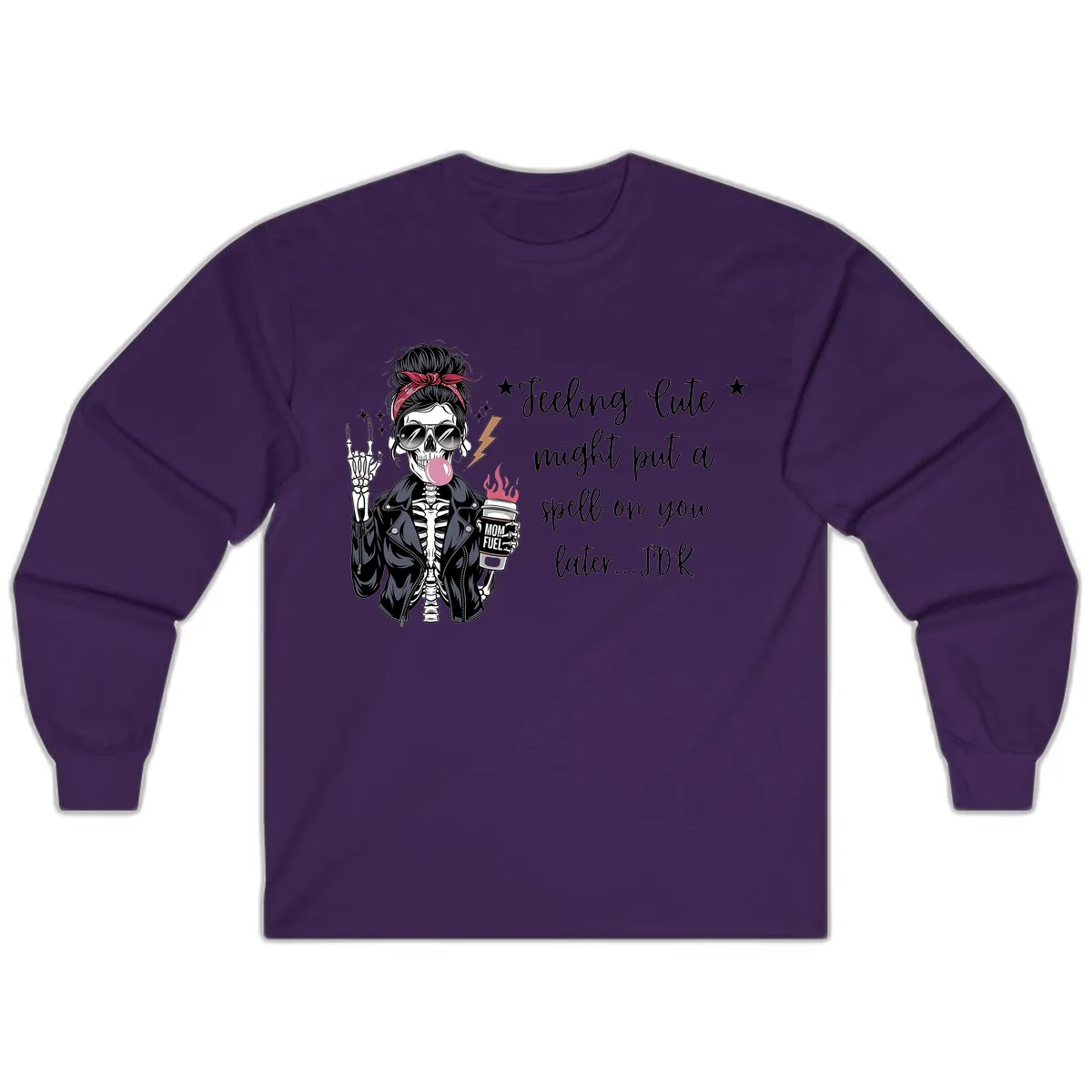 Skeleton Mom Spell Coffee Design Long Sleeve in Purple