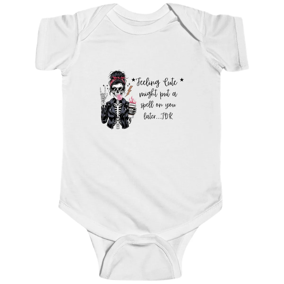 Skeleton Mom Spell Coffee Design Baby Onesie in White