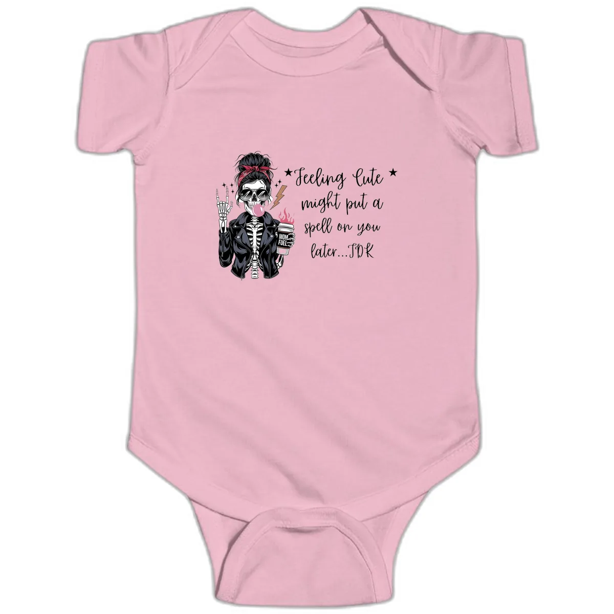 Skeleton Mom Spell Coffee Design Baby Onesie in Pink