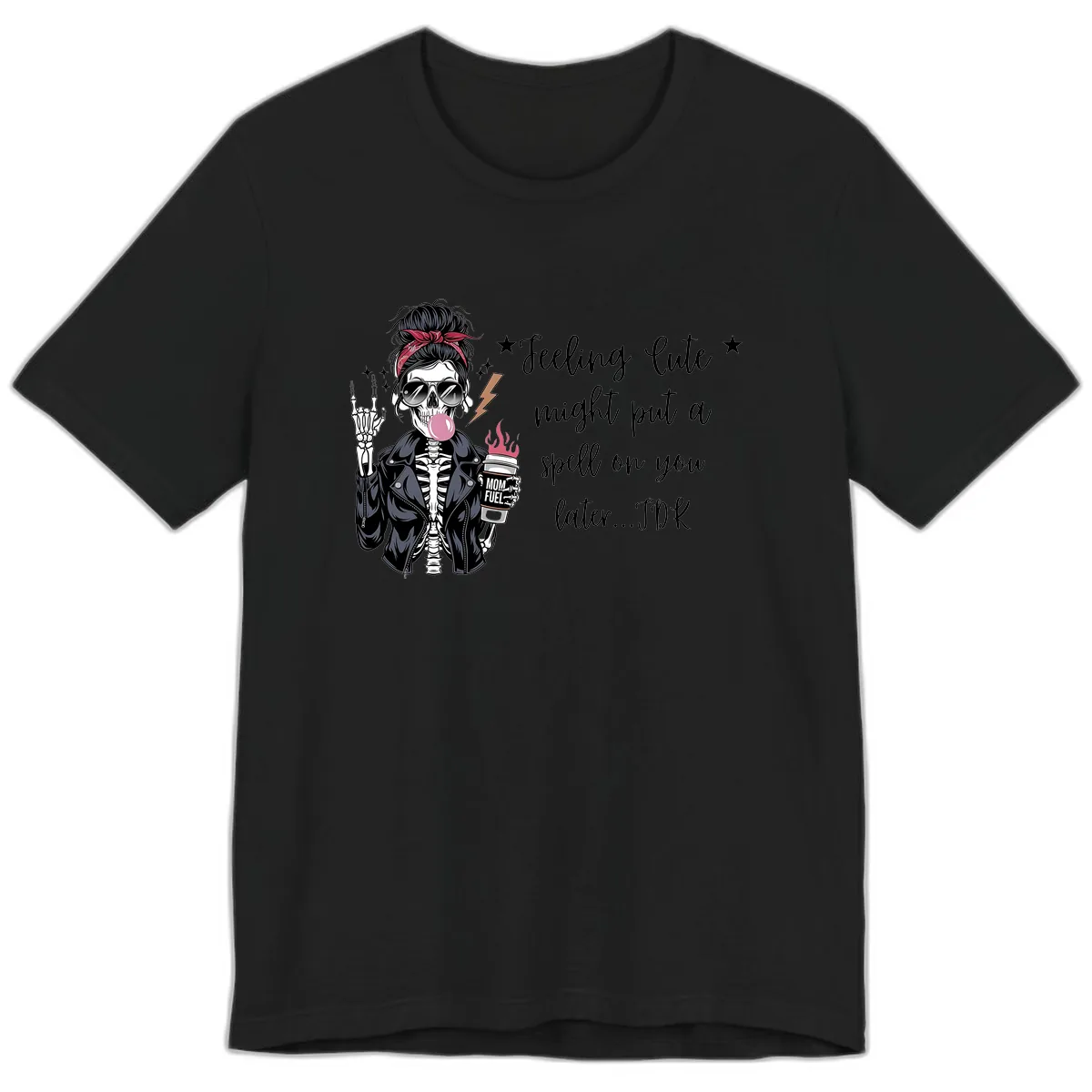 Skeleton Mom Spell Coffee Design Premium T-Shirt in Black